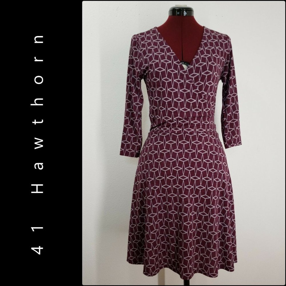 41 Hawthorn Burgundy Geometric Wrap Dress